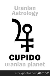 Astrology Alphabet: CUPIDO (Amur), Uranian planet (trans-neptunian point). Hieroglyphics character sign (single symbol).