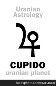 Astrology Alphabet: CUPIDO, Uranian planet (trans-neptunian point). Hieroglyphics character sign (single symbol).