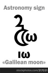 Astrology Alphabet: IO (Galilean moon I), one of the four large satellites of Jupiter. Hieroglyphic character sign (astronomical symbol).