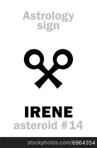 Astrology Alphabet: IRENE, asteroid #14. Hieroglyphics character sign (single symbol).