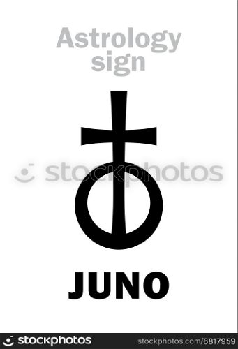 Astrology Alphabet: JUNO, classic asteroid. Hieroglyphics character sign (single symbol).