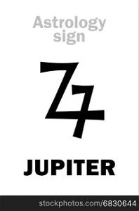 Astrology Alphabet: JUPITER (Zeus), classic major planet. Hieroglyphics character sign (ancient greek symbol).