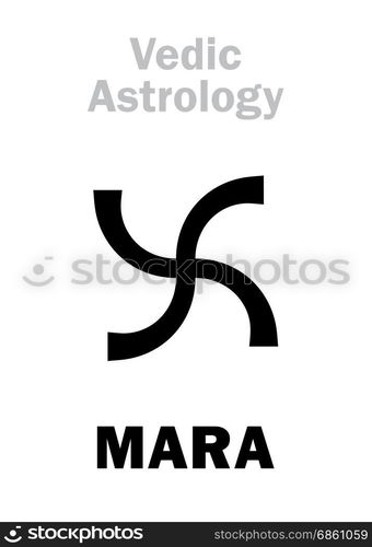 Astrology Alphabet: MARA, Vedic astral planet. Hieroglyphics character sign (single symbol).