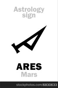 Astrology Alphabet: MARS (Ares), the planetary star (planet). Hieroglyphics character sign (ancient greek symbol).