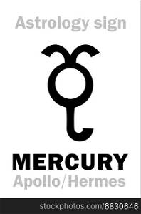 Astrology Alphabet: MERCURY (Stilbon), the planetary star (planet). Hieroglyphics character sign (ancient greek symbol).