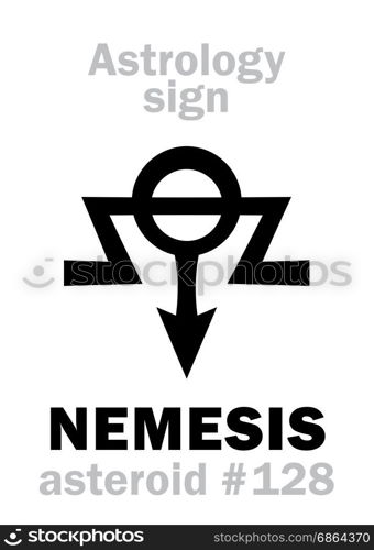 Astrology Alphabet: NEMESIS, asteroid #128. Hieroglyphics character sign (single symbol).