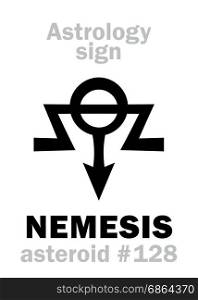 Astrology Alphabet: NEMESIS, asteroid #128. Hieroglyphics character sign (single symbol).