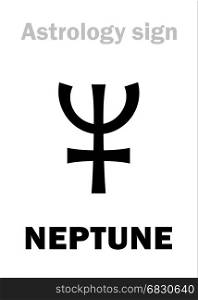 Astrology Alphabet: NEPTUNE, higher global planet. Hieroglyphics character sign (single symbol).