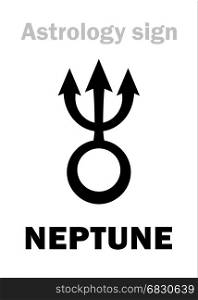 Astrology Alphabet: NEPTUNE, higher planet. Hieroglyphics character sign (single symbol).