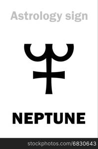 Astrology Alphabet: NEPTUNE, higher planet. Hieroglyphics character sign (single symbol).