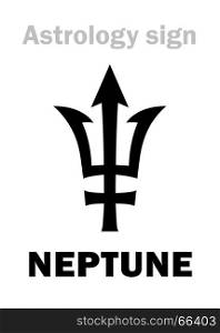 Astrology Alphabet: NEPTUNE (Poseidon's trident), higher global planet. Hieroglyphics character sign (single symbol).