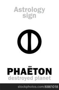 Astrology Alphabet: PHAETON (Juno), hypothetic destroyed planet (between Mars and Jupiter, now Asteroids belt). Hieroglyphics character sign (single symbol).