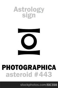 Astrology Alphabet: PHOTOGRAPHICA, asteroid #443. Hieroglyphics character sign (single symbol).