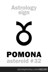 Astrology Alphabet: POMONA, asteroid #32. Hieroglyphics character sign (single symbol).