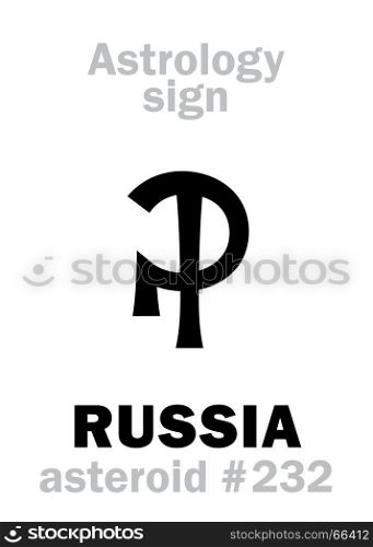 Astrology Alphabet: RUSSIA, asteroid #232. Hieroglyphics character sign (single symbol).