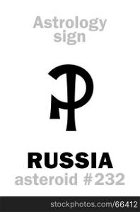 Astrology Alphabet: RUSSIA, asteroid #232. Hieroglyphics character sign (single symbol).