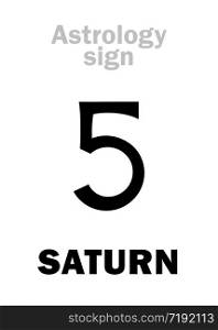 Astrology Alphabet: SATURN, classic major planet. Hieroglyphic character sign (variation of medieval symbol from kabbalistic books).
