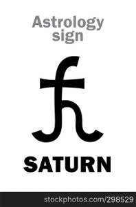 Astrology Alphabet: SATURN, classic major planet. Hieroglyphics character sign (symbol from slavian manuscript Planetnik, XVII c.).