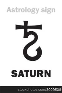 Astrology Alphabet: SATURN, classic major social planet. Hieroglyphics character sign (medieval symbol).