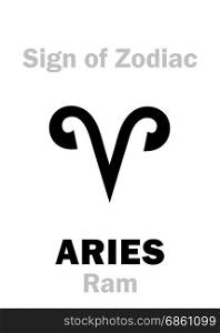 Astrology Alphabet: Sign of Zodiac ARIES (The Ram). Hieroglyphics character sign (single symbol).