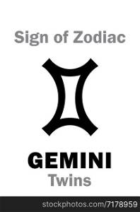 Astrology Alphabet: Sign of Zodiac GEMINI (The Twins). Hieroglyphics character sign (single symbol).