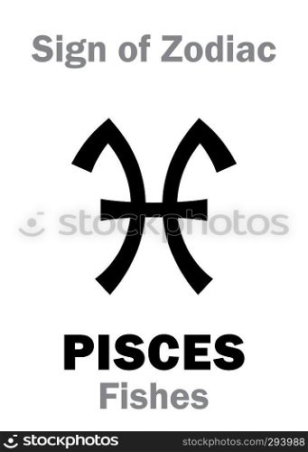 Astrology Alphabet  Sign of Zodiac PISCES  The Fishes . Hieroglyphics character sign  single symbol .