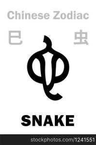 Astrology Alphabet: SNAKE ? sign of Chinese Zodiac. Chinese character, hieroglyphic sign (symbol).