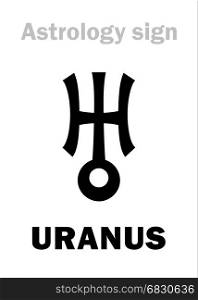 Astrology Alphabet: URANUS (Herschel), higher global planet. Hieroglyphics character sign (single symbol).