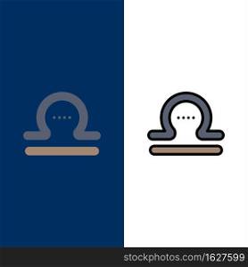 Astrology, Libra, Zodiac, Greece  Icons. Flat and Line Filled Icon Set Vector Blue Background