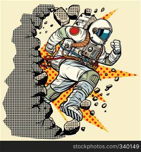astronaut breaks the wall. Pop art retro vector illustration vintage kitsch. astronaut breaks the wall