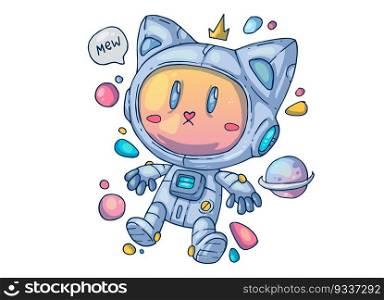 Astronaut cat. Creative cartoon illustration. Picture for print, advertising, applications and T-shirt print.