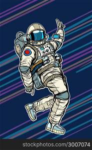 Astronaut dancing disco funny. Pop art retro comic book vector cartoon hand drawn illustration. Astronaut dancing disco funny