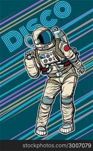 Astronaut dancing disco funny. Pop art retro comic book vector cartoon hand drawn illustration. Astronaut dancing disco funny