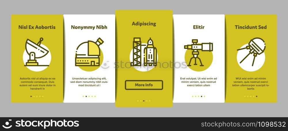 Astronaut Equipment Onboarding Mobile App Page Screen. Astronaut Spacesuit And Helmet, Shuttle And Satellite, Rocket And Asteroid Concept Illustrations. Astronaut Equipment Onboarding Elements Icons Set Vector