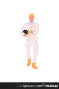 Astronaut flat color vector faceless character. One who wants explore new planets. Different equipment for space missions isolated cartoon illustration for web graphic design and animation. Astronaut flat color vector faceless character