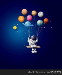 Astronaut floating in the stratosphere . Paper art and craft style.