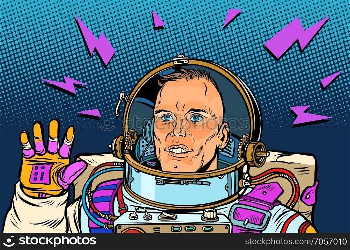 astronaut Hello gesture. Pop art retro vector illustration vintage kitsch. astronaut Hello gesture