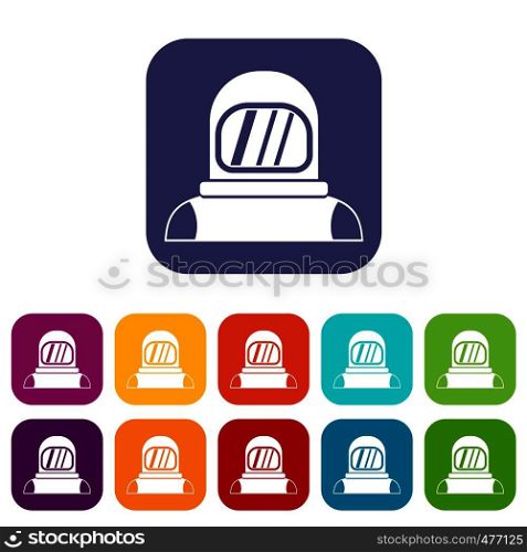 Astronaut icons set vector illustration in flat style in colors red, blue, green, and other. Astronaut icons set
