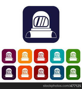 Astronaut icons set vector illustration in flat style in colors red, blue, green, and other. Astronaut icons set