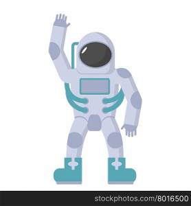 Astronaut in spacesuit waving hand. Vector illustration on a white background.&#xA;