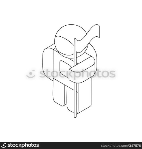Astronaut in spacesuit with flag icon in isometric 3d style on a white background. Astronaut in spacesuit with flag icon