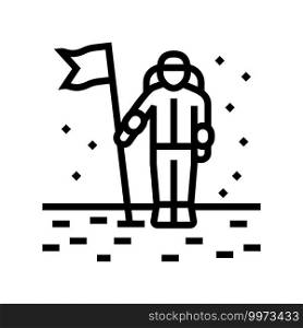 astronaut installing flag on planet surface line icon vector. astronaut installing flag on planet surface sign. isolated contour symbol black illustration. astronaut installing flag on planet surface line icon vector illustration