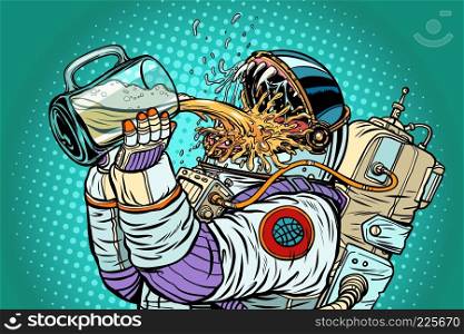 Astronaut mutant, thirst for beer. Pop art retro vector illustration vintage kitsch. Astronaut mutant, thirst for beer