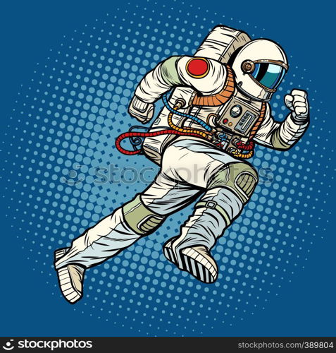 astronaut runs forward. Pop art retro vector illustration vintage kitsch. astronaut runs forward