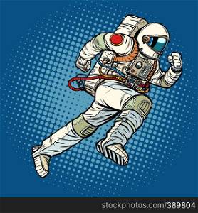 astronaut runs forward. Pop art retro vector illustration vintage kitsch. astronaut runs forward