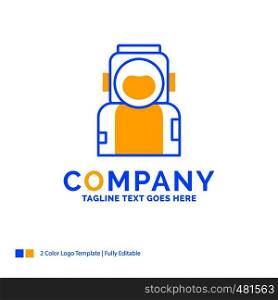 astronaut, space, spaceman, helmet, suit Blue Yellow Business Logo template. Creative Design Template Place for Tagline.