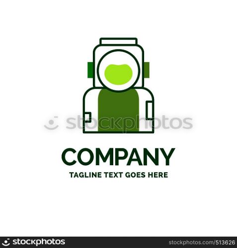 astronaut, space, spaceman, helmet, suit Flat Business Logo template. Creative Green Brand Name Design.