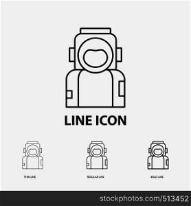 astronaut, space, spaceman, helmet, suit Icon in Thin, Regular and Bold Line Style. Vector illustration. Vector EPS10 Abstract Template background