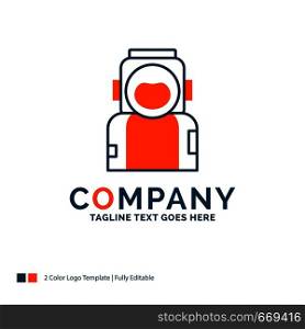 astronaut, space, spaceman, helmet, suit Logo Design. Blue and Orange Brand Name Design. Place for Tagline. Business Logo template.