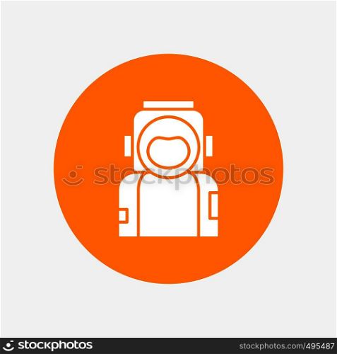 astronaut, space, spaceman, helmet, suit White Glyph Icon in Circle. Vector Button illustration. Vector EPS10 Abstract Template background